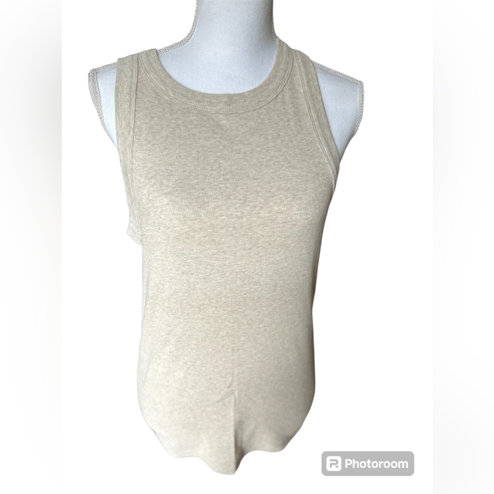 Banana Republic oatmeal heather colored ribbed knit tank top.